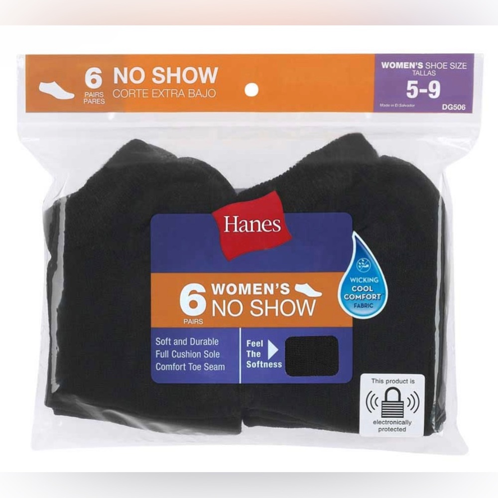 NEW 1pk - 6 Pair - Hanes Women’s No Show Socks Solid Black One Shoe Size 5-9
